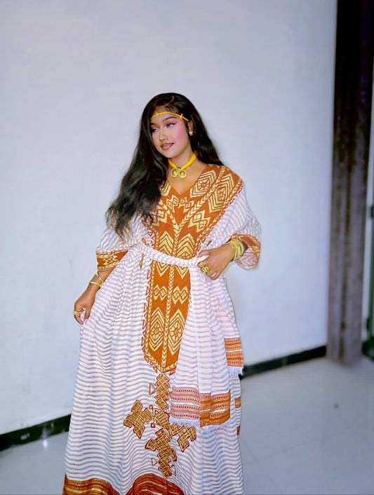 Gold Ethiopian Habesha Clothes | Diaspora Cultural Dress Traditional Wear