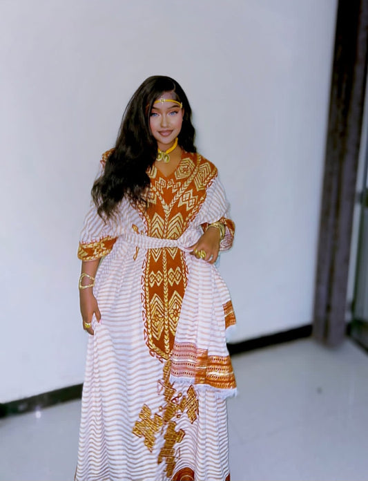 Gold Ethiopian Habesha Clothes | Diaspora Cultural Dress Traditional Wear