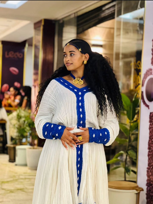 Ethiopian Store | Blue Traditional Ethiopian Dress Cotton Fabric