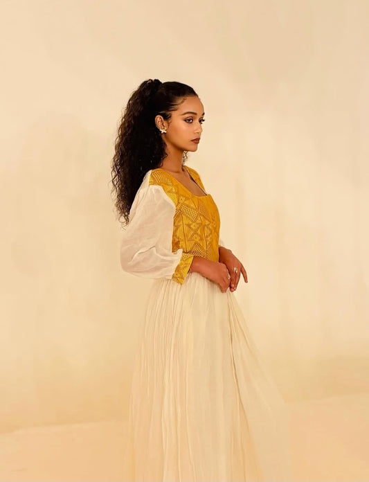 Gold Ethiopian Dress Traditional | Diaspora Cultural Wear Handmade