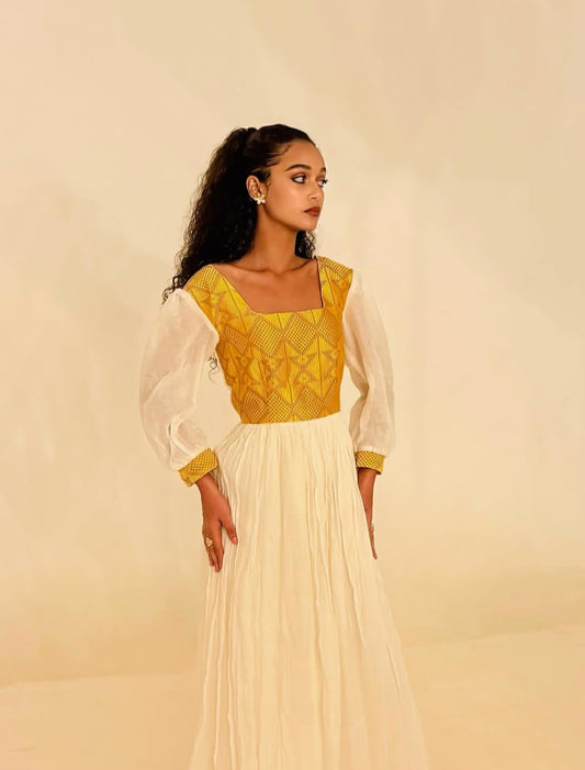 Gold Ethiopian Dress Traditional | Diaspora Cultural Wear Handmade