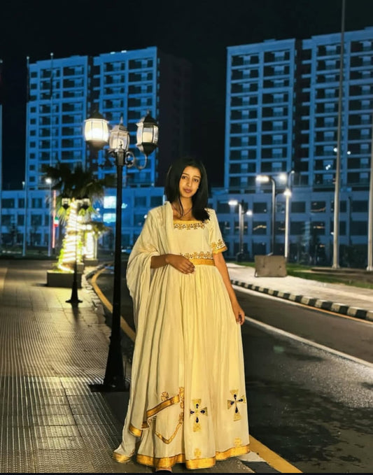 The Ethiopian Store | Gold Elegant Habesha Outfit for Weddings & Events