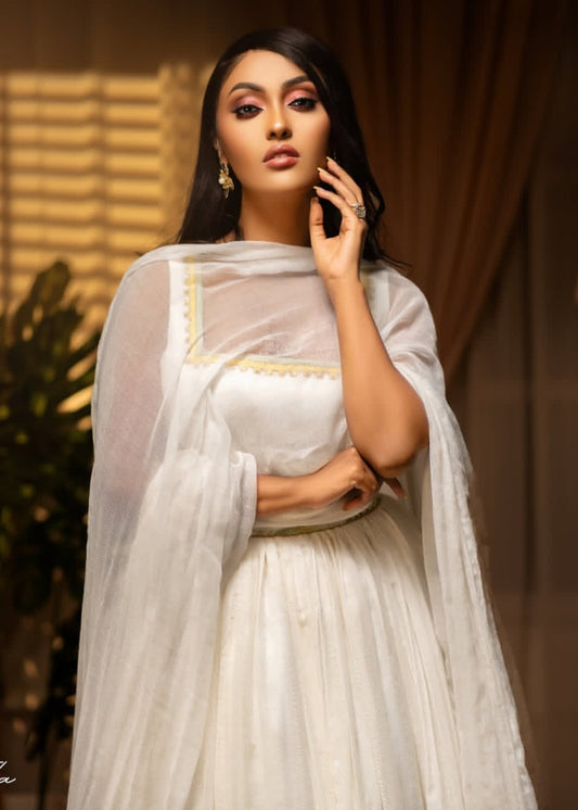 Ethiopian Dress - Modern White with Gold Embroidered Borders