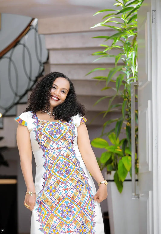 Habesha Clothes | Authentic multi color Cotton Dress for Weddings Handmade