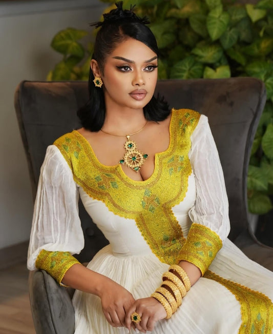 Ethiopian Store | Gold Habesha Dress for Diaspora Women