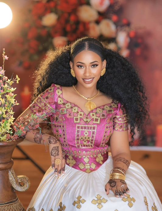 Purple Ethiopian Clothing | Habesha Wedding Outfit for Diaspora Brides