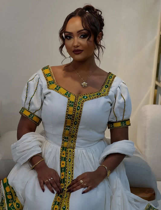 Ethiopian Store | Gold Modern Habesha Dress for Diaspora Women