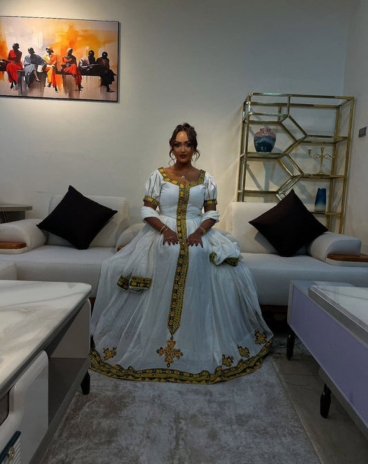 Ethiopian Store | Gold Modern Habesha Dress for Diaspora Women