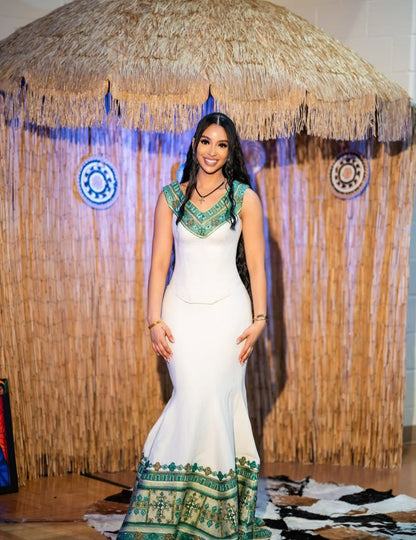 Green Ethiopian Dress | Modern Handmade Outfit for Diaspora Women