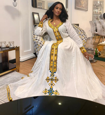 Yellow Ethiopian Habesha Clothes | Modern Dress Cultural Handmade Style