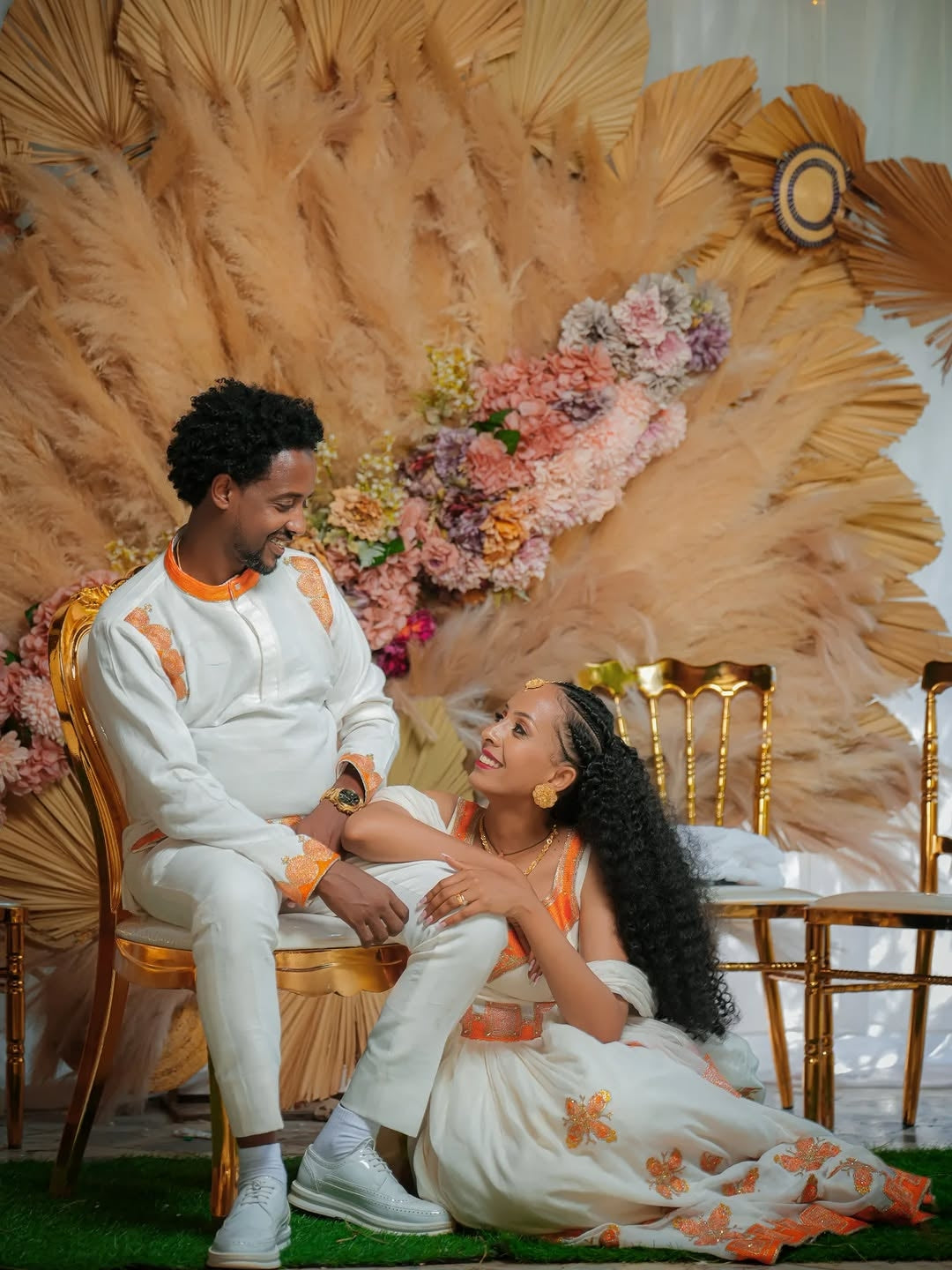 Gold Ethiopian Family Matching Set – Elegant Traditional Outfit for Cultural Celebrations and Special Family Occasions