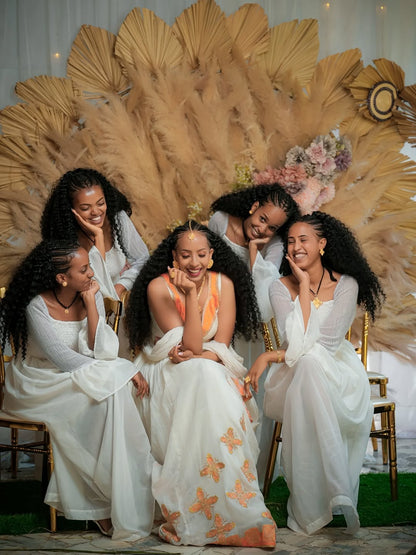 Gold Ethiopian Family Matching Set – Elegant Traditional Outfit for Cultural Celebrations and Special Family Occasions