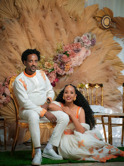 Gold Ethiopian Family Matching Set – Elegant Traditional Outfit for Cultural Celebrations and Special Family Occasions