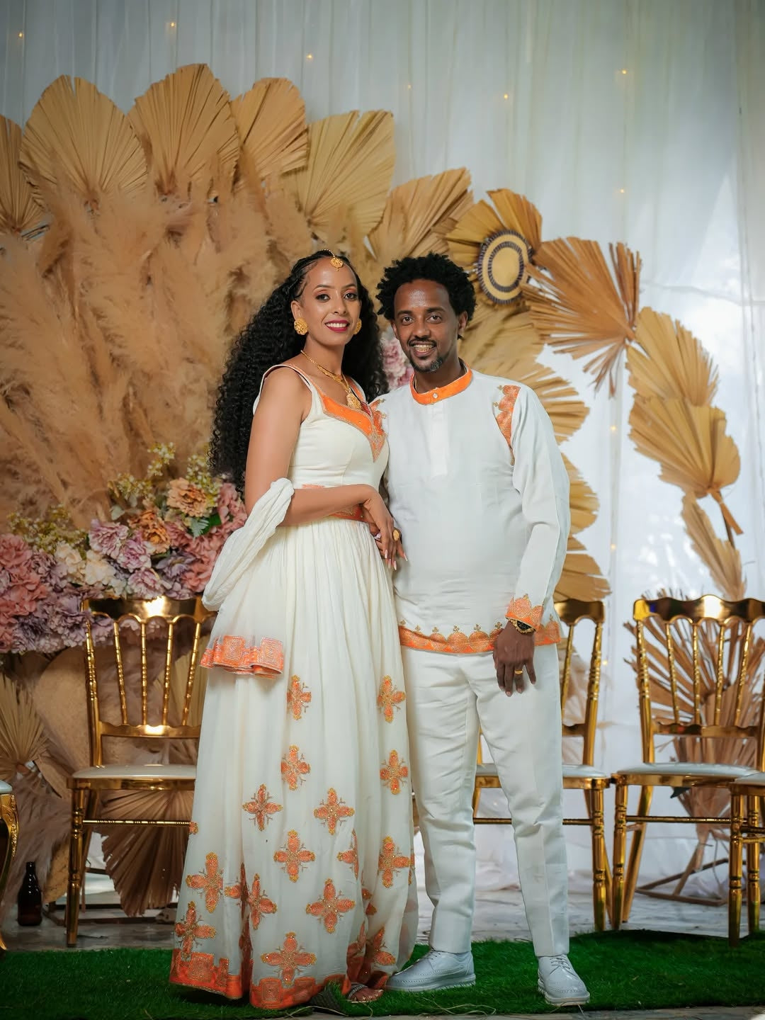 Gold Ethiopian Family Matching Set – Elegant Traditional Outfit for Cultural Celebrations and Special Family Occasions