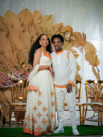 Gold Ethiopian Family Matching Set – Elegant Traditional Outfit for Cultural Celebrations and Special Family Occasions