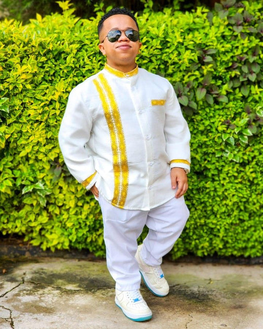 Habesha Men's Shirt with Gold Stripes – Classic Ethiopian Traditional Outfit