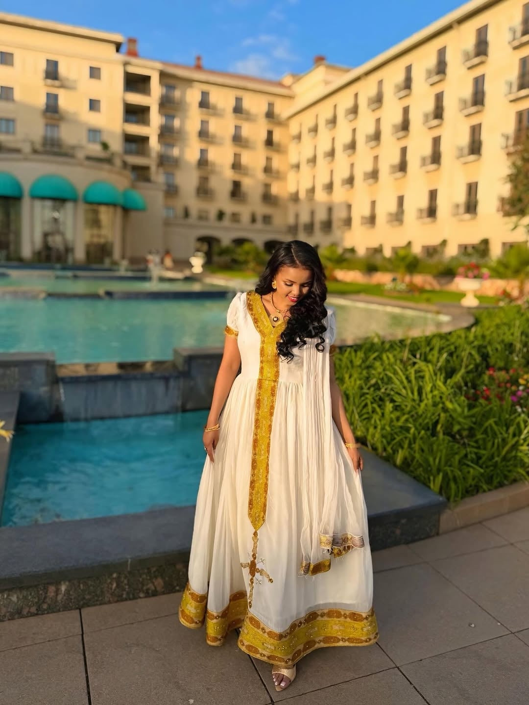 Gold Habesha Libs – Regal Ethiopian Traditional Dress with Wide Tibeb Detailing for Grand Weddings, Cultural Showcases & Elite Celebrations