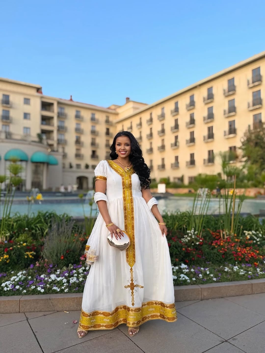 Gold Habesha Libs – Regal Ethiopian Traditional Dress with Wide Tibeb Detailing for Grand Weddings, Cultural Showcases & Elite Celebrations