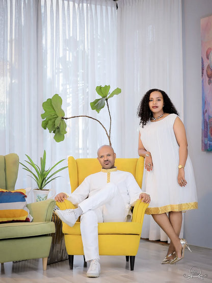 Family Habesha Set – Elegant White & Gold Ethiopian Holiday Outfits by Tsehaye Mehari