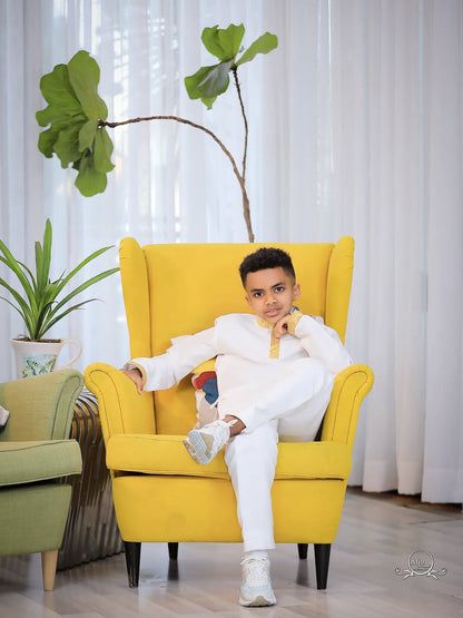 Family Habesha Set – Elegant White & Gold Ethiopian Holiday Outfits by Tsehaye Mehari