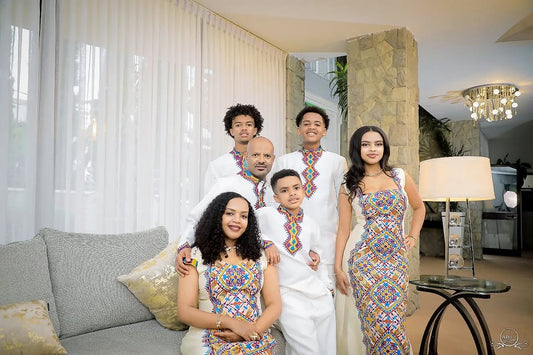Vibrant Traditional Ethiopian Wear – Family Habesha Outfit Set by Tsehaye Mehari