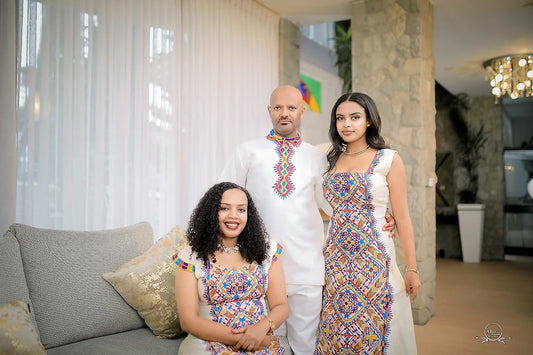 Vibrant Traditional Ethiopian Wear – Family Habesha Outfit Set by Tsehaye Mehari