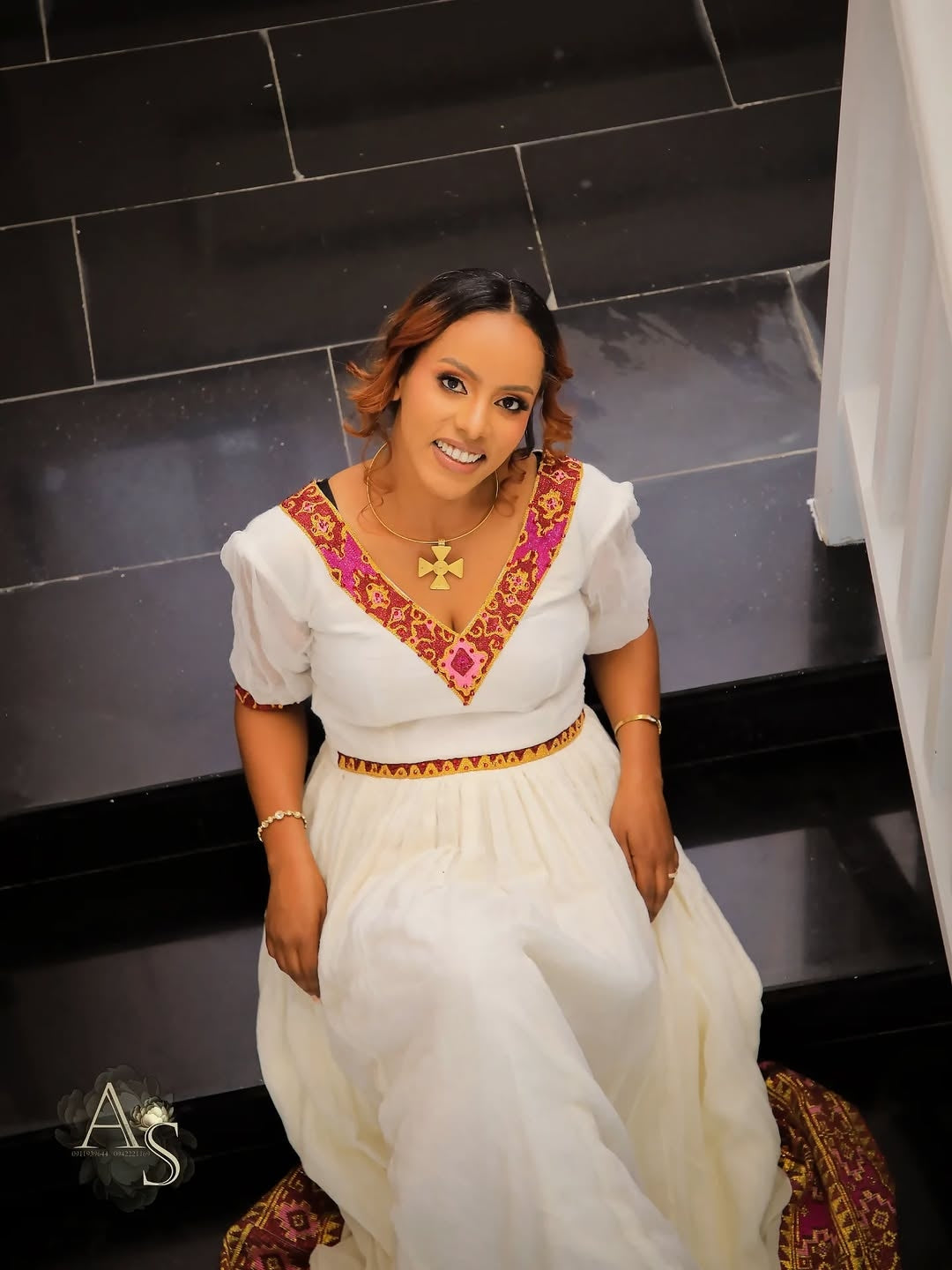 Pink &Gold Habesha kemis - Modern Ethiopia traditional dress for weddings