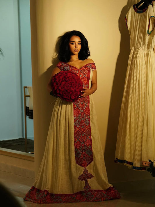 ቀይ የኢትዮጵያ ቀሚስ | ለዝግጅቶች የባህላዊ የሀበሻ ልብሶች