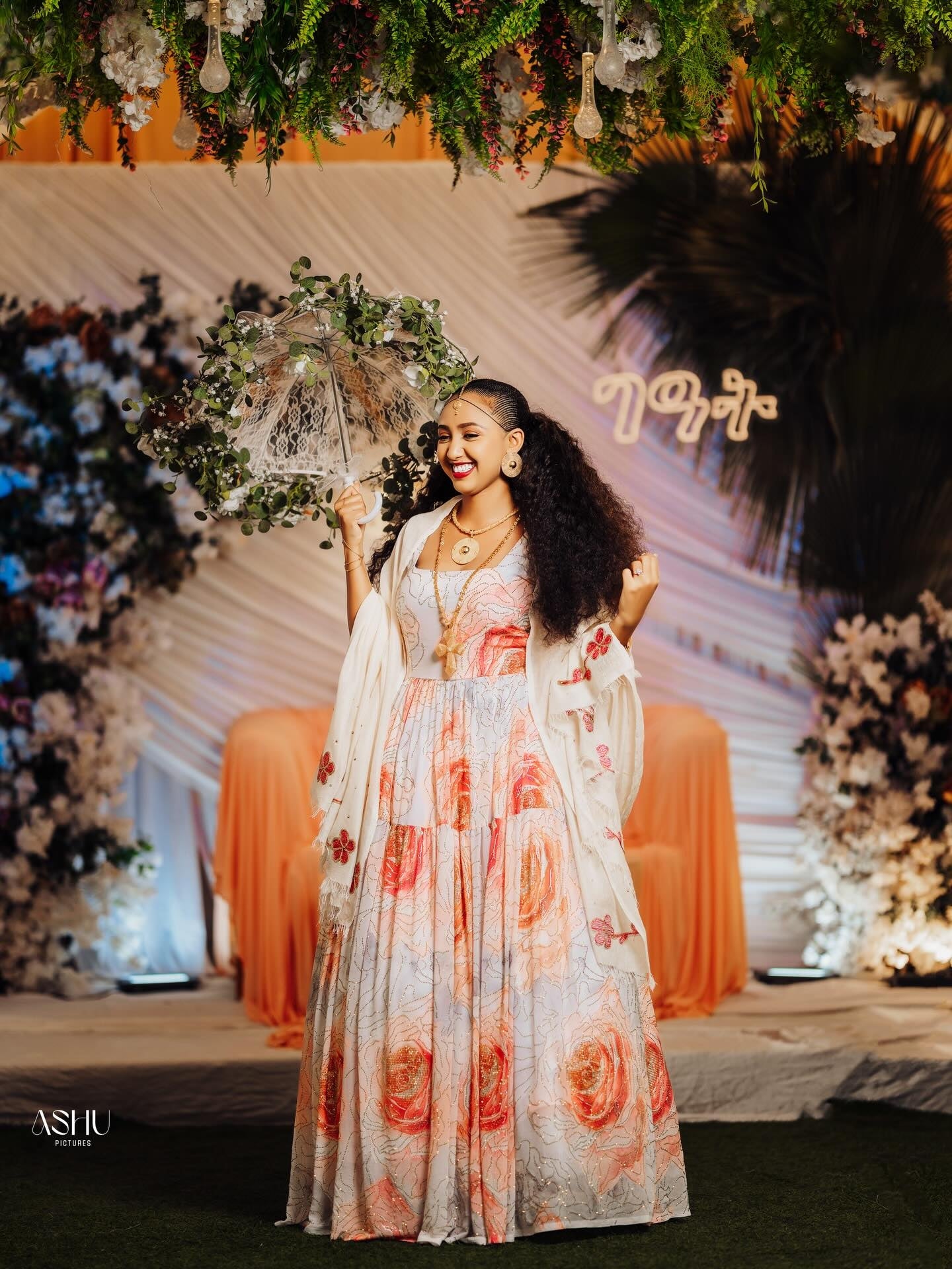 Red Habesha Kemis Chiffon Wide Tibeb Embroidery for Brides