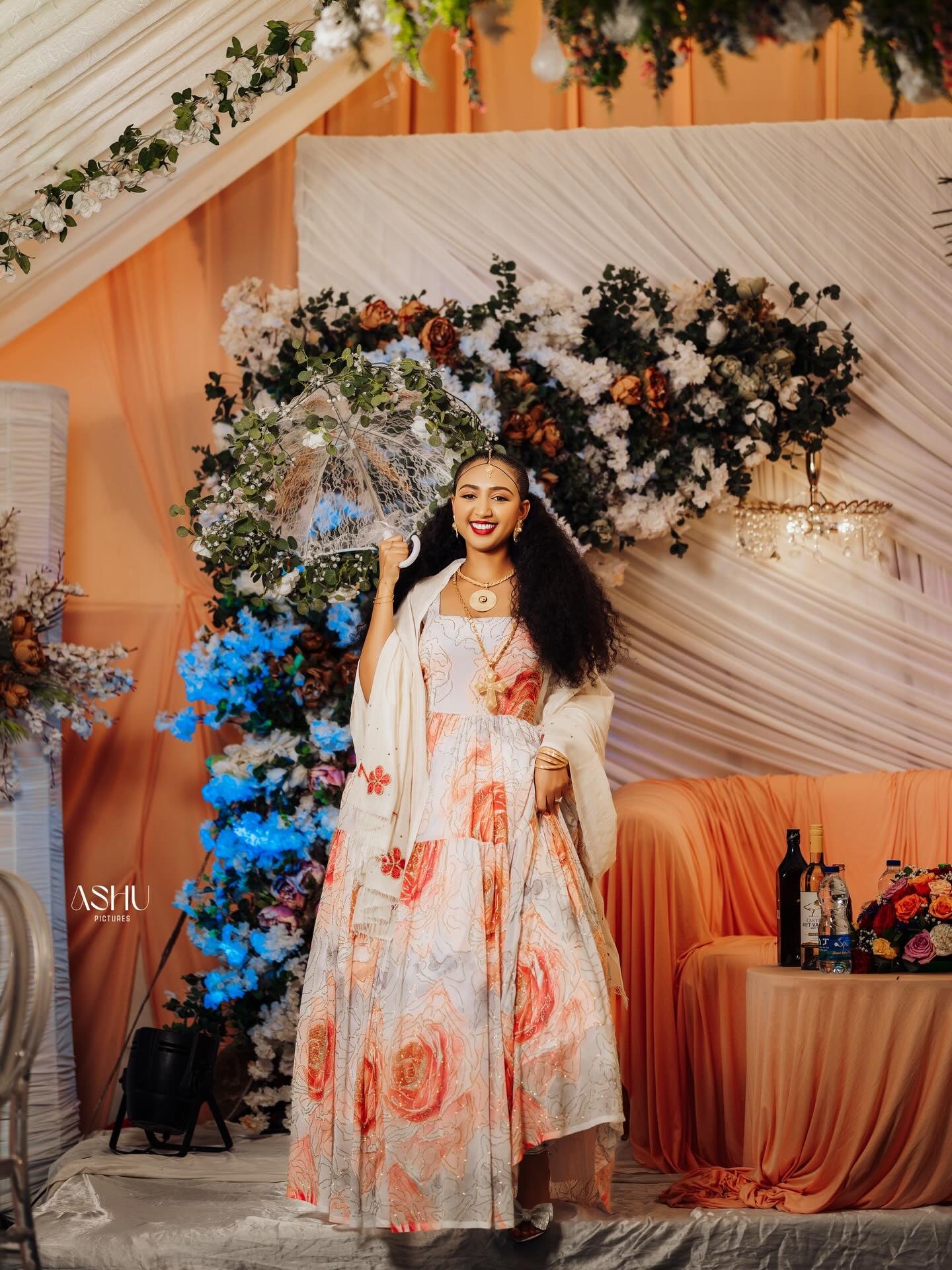 Red Habesha Kemis Chiffon Wide Tibeb Embroidery for Brides