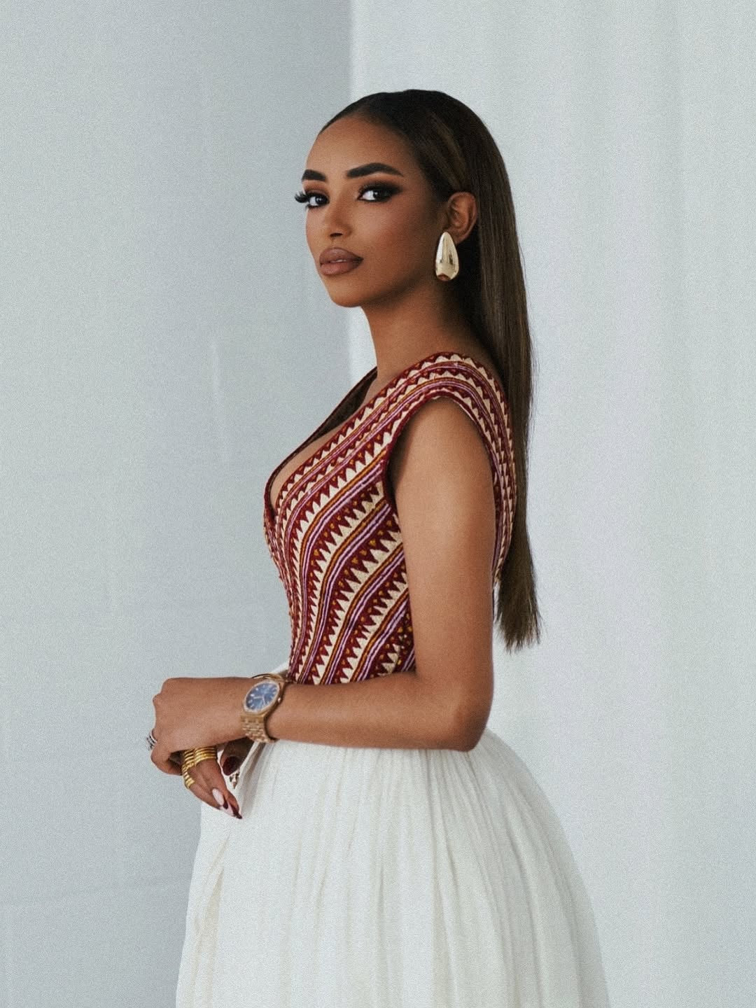 Harmony Habesha Kemis – Deep Red Modern Elegance Ethiopian Dress by Tsehaye Mehari