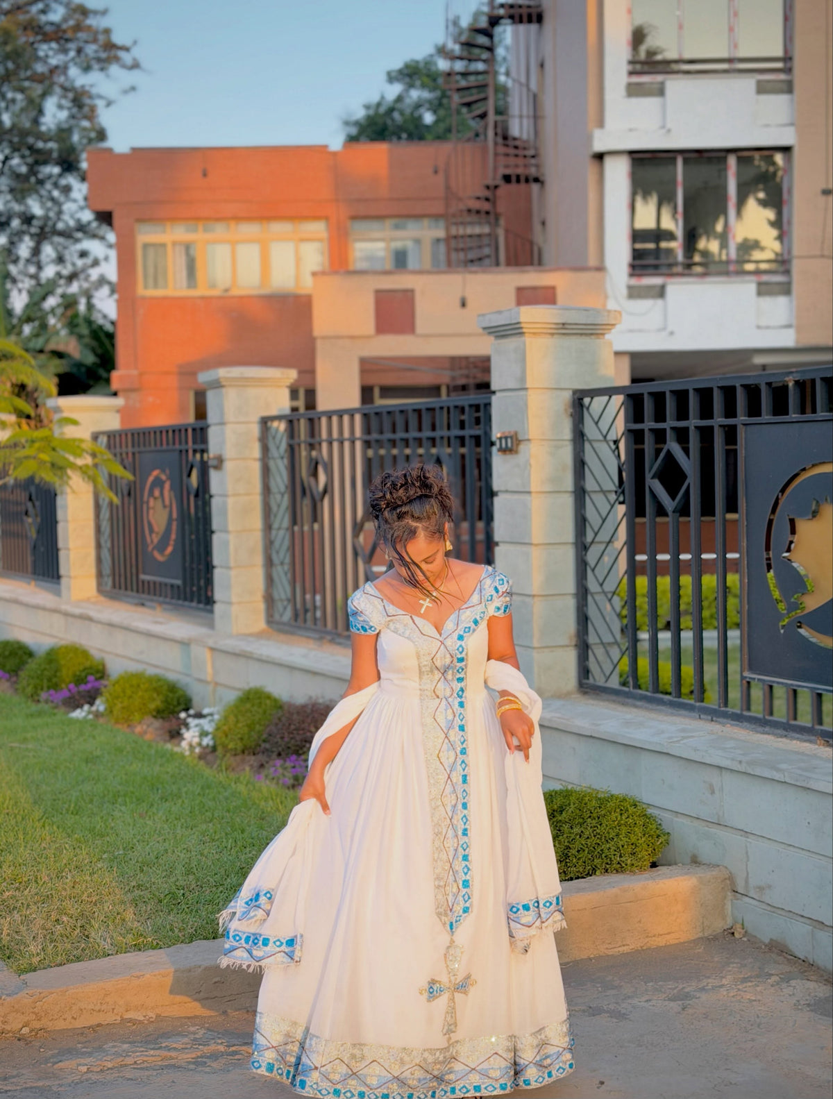 Blue Habesha Kemis with Graceful Flowing Silhouette for Church Events