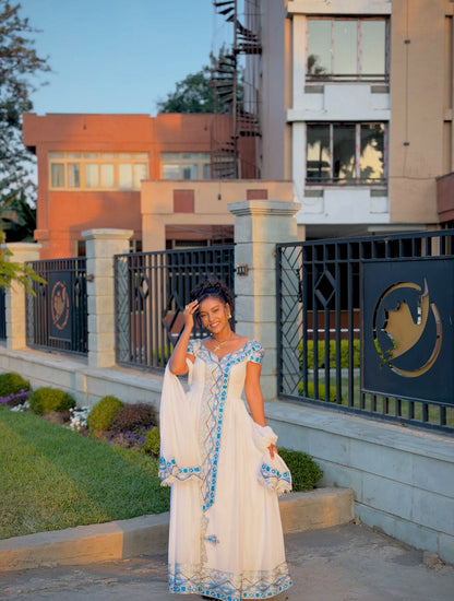 Blue Habesha Kemis with Graceful Flowing Silhouette for Church Events
