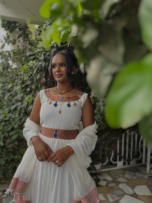 Brown Ethiopian Shop dress Embroidered Habesha Dress for Church Events and Family Gatherings