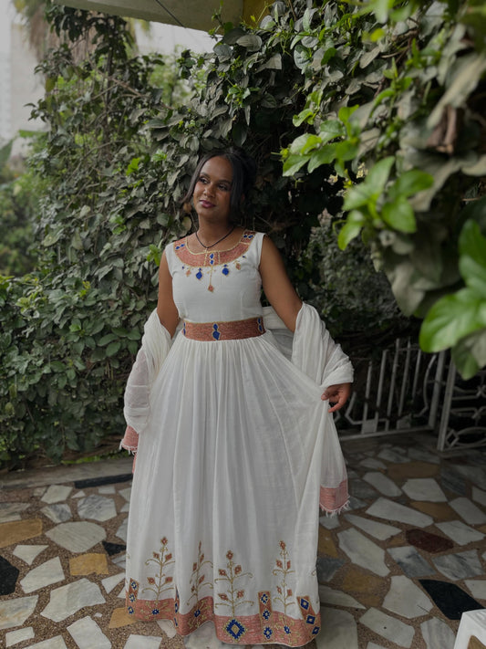 Brown Ethiopian Shop dress Embroidered Habesha Dress for Church Events and Family Gatherings