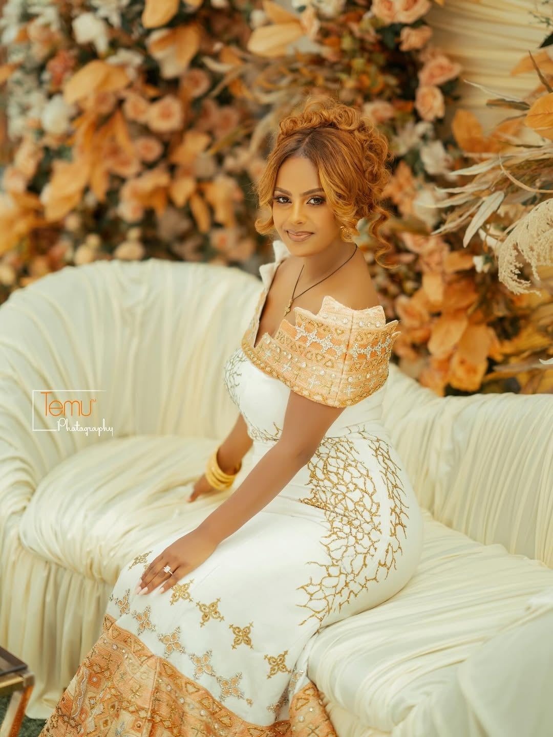 Gold Mermaid Habesha  Zuria – White and Gold Hand-Embroidered Ethiopian Wedding Dress for Brides and Royal Cultural Celebrations