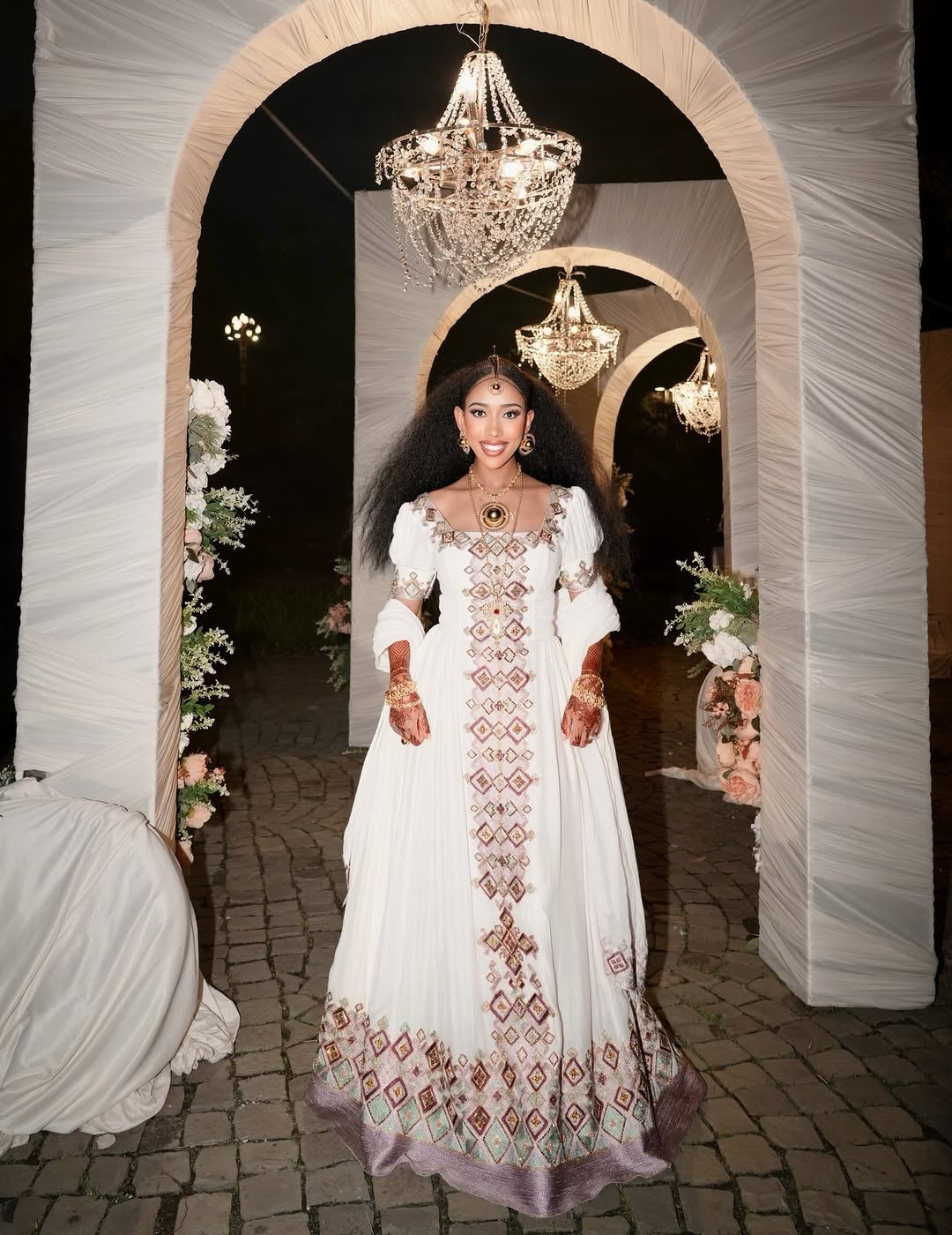 Pink and Gold Habesha Dress – Ethiopian Zuria with Shawl