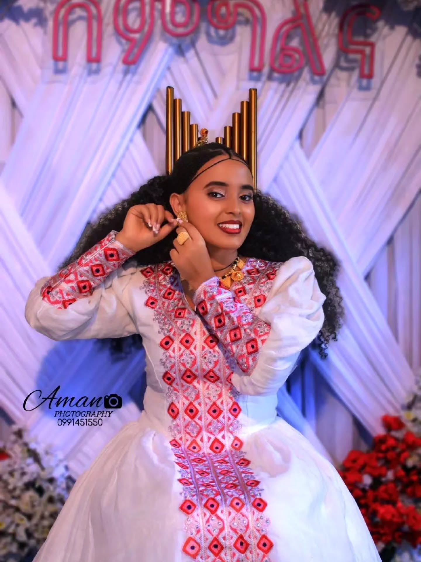 Modern Pink Habesha Dress – Soft Flowing kemis with Tilf Trim embroydery  for Weddings