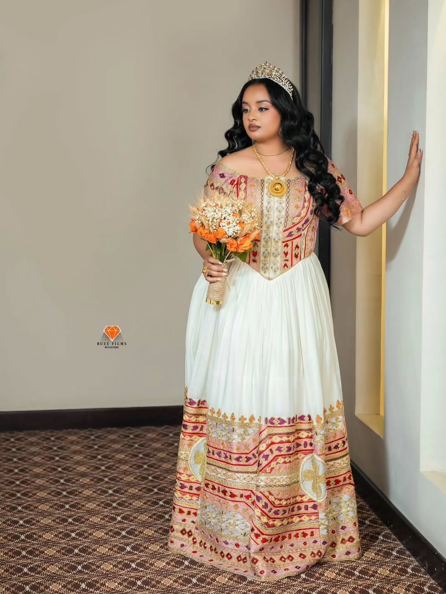 Red Ethiopian Dress Premium Fabric Traditional Tibeb Bridal for Brides