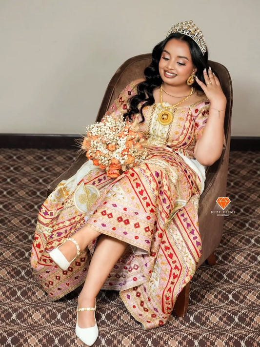 Red Ethiopian Dress Premium Fabric Traditional Tibeb Bridal for Brides