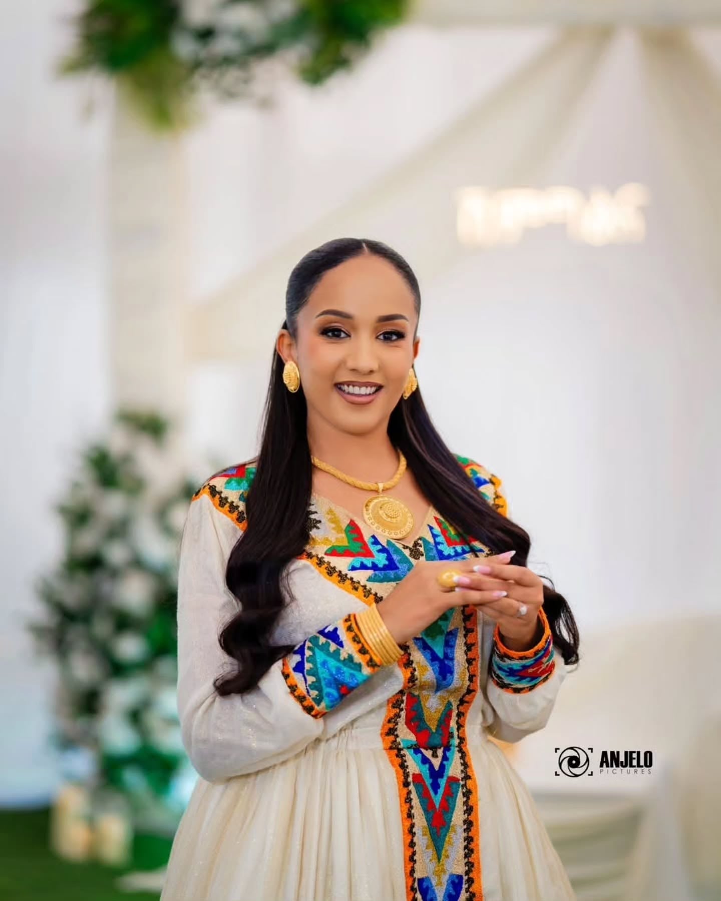 Multicolor Ethiopian Dress Cotton Rainbow Tilet Embroidery for Women
