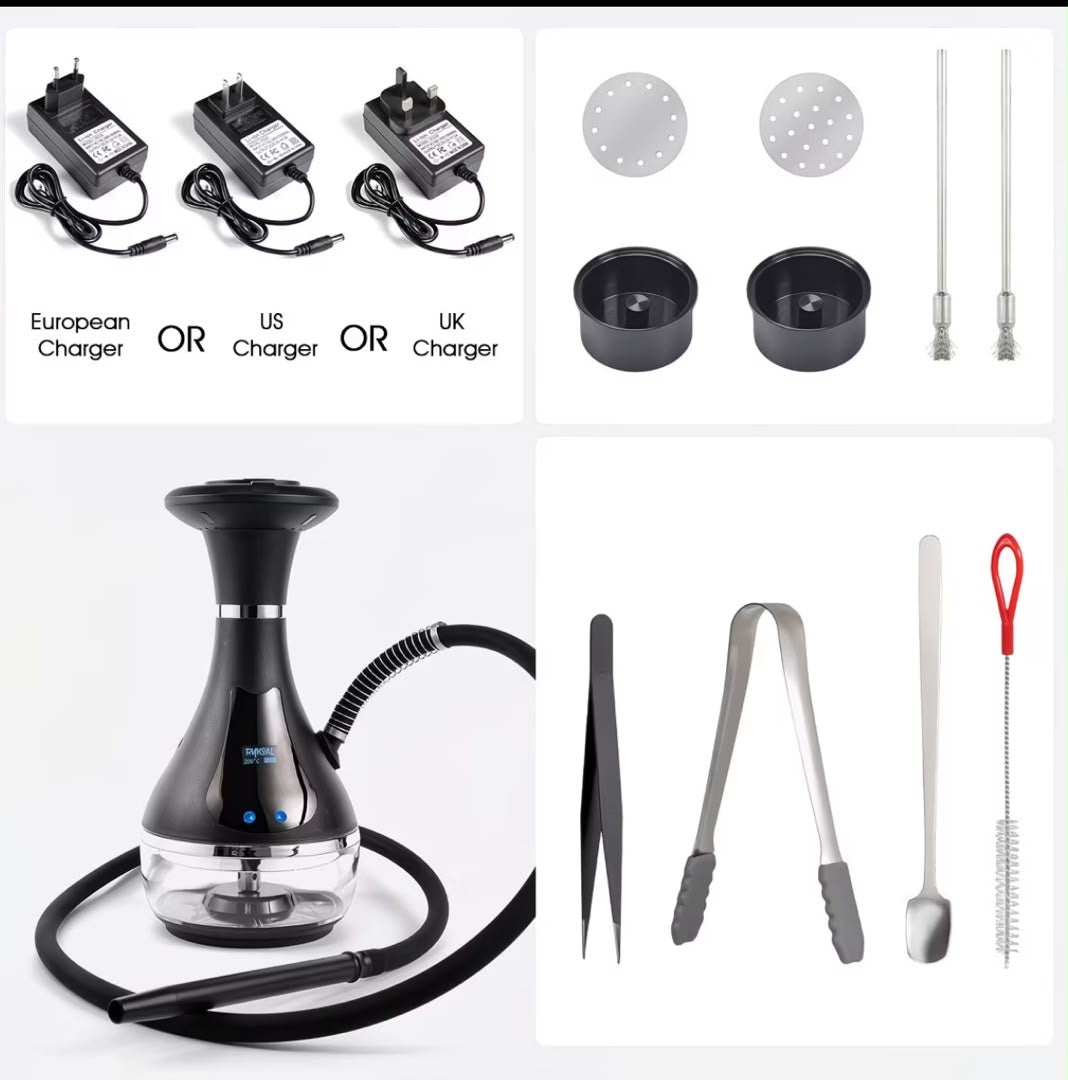 Rechargeable Arabian LED Electric Hookah – Charcoal-Free Electronic Water Pipe with Light