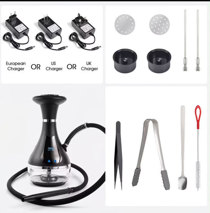 Rechargeable Arabian LED Electric Hookah – Charcoal-Free Electronic Water Pipe with Light
