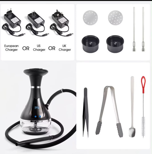 Rechargeable Arabian LED Electric Hookah – Charcoal-Free Electronic Water Pipe with Light