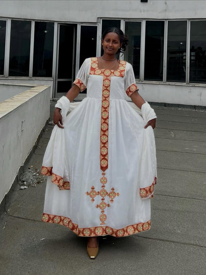 Brown Habesha Zuria – Traditional Ethiopian Dress for Cultural Events, Gatherings, and Everyday Elegance