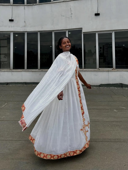 Brown Habesha Zuria – Traditional Ethiopian Dress for Cultural Events, Gatherings, and Everyday Elegance