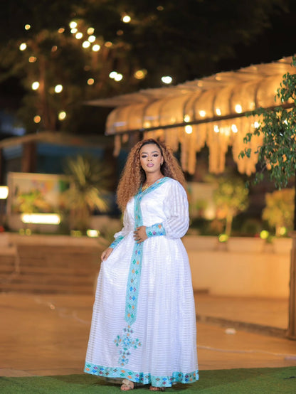 Blue Ethiopian Dress for Women with Graceful Silhouette for Engagements