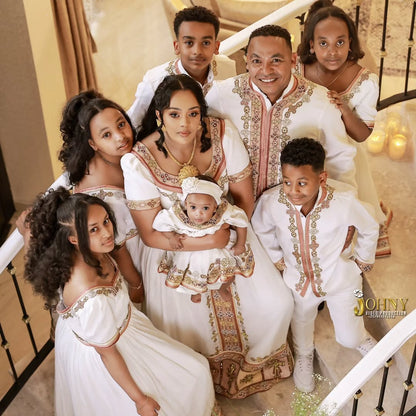 Red Matching Habesha Family Set – Luxury Ethiopian Outfit by ENKU Design