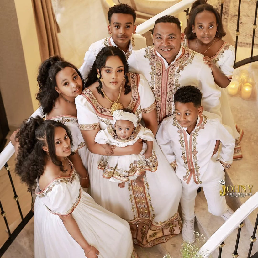 Red Matching Habesha Family Set – Luxury Ethiopian Outfit by ENKU Desi ...