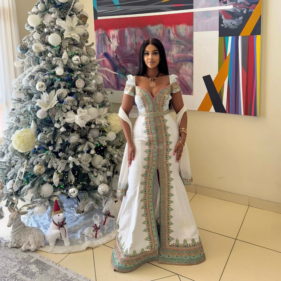 Emerald Green Ethiopian Dress – Handcrafted Luxury Habesha Kemis by ENKU Design